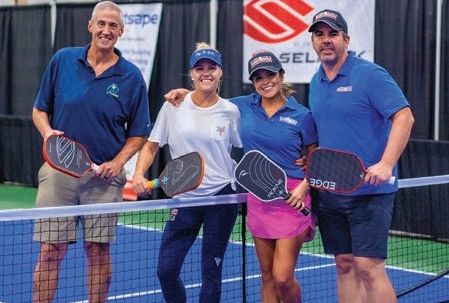 Left to right: Andy Zarka, Maria Zachmann Nili,
Marithza Ross, OJ Bryan participate in a local
celebrity Pickleball tournament.